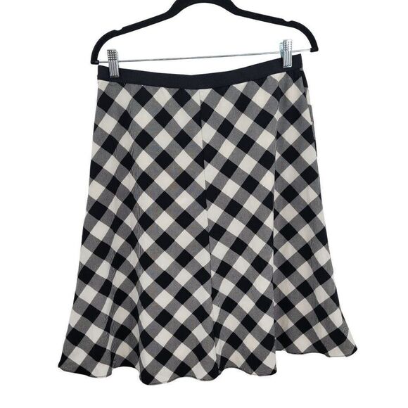 Ann Taylor Skater Skirt 8 Black White Picnic Plaid Full Tea Length Ribbon Waist - Picture 3 of 10
